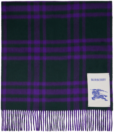 Burberry Green & Purple Check Scarf In Royal