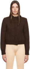 JIL SANDER BROWN PRESS-STUD CARDIGAN