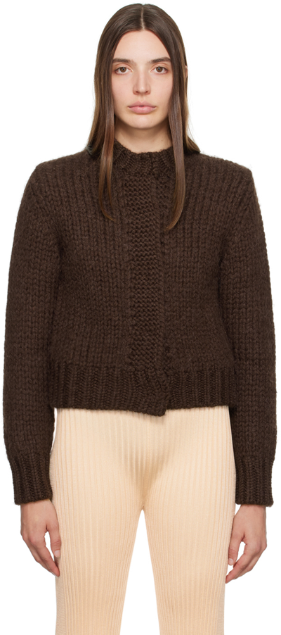 Jil Sander Brown Press-stud Cardigan In 201 Chocolate Brown