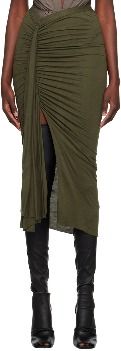 Rick Owens Khaki Fog Midi Skirt In 75 Forest