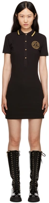 Versace Jeans Couture Embroidered-logo Polo Mini Dress In Eg89 Black + Gold