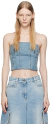 Amiri Ma Stone-wash Strapless Bustier Top In Vintage Indigo