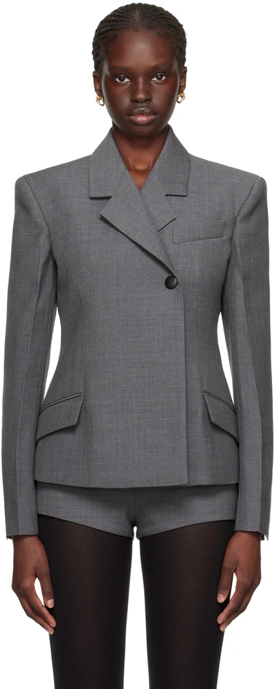 Ferragamo Wool Double Natte One-button Blazer Jacket In Vintage Grey