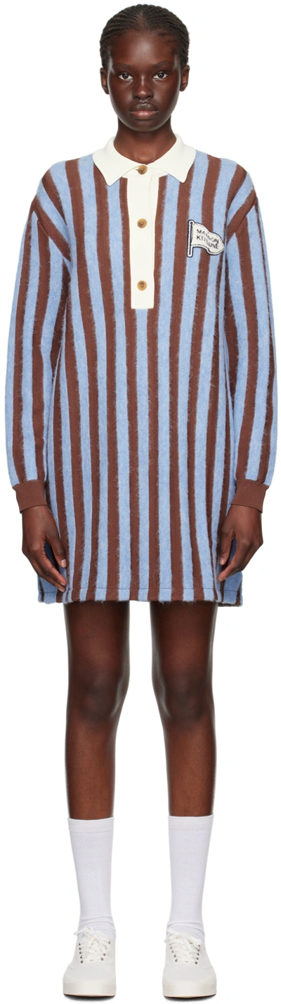 Maison Kitsuné Logo-appliqué Striped Polo Dress In Blue