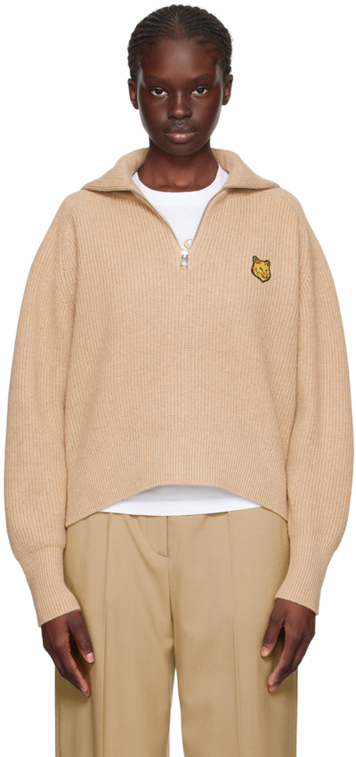 Maison Kitsuné Beige Bold Fox Head Sweater In Beige Melange