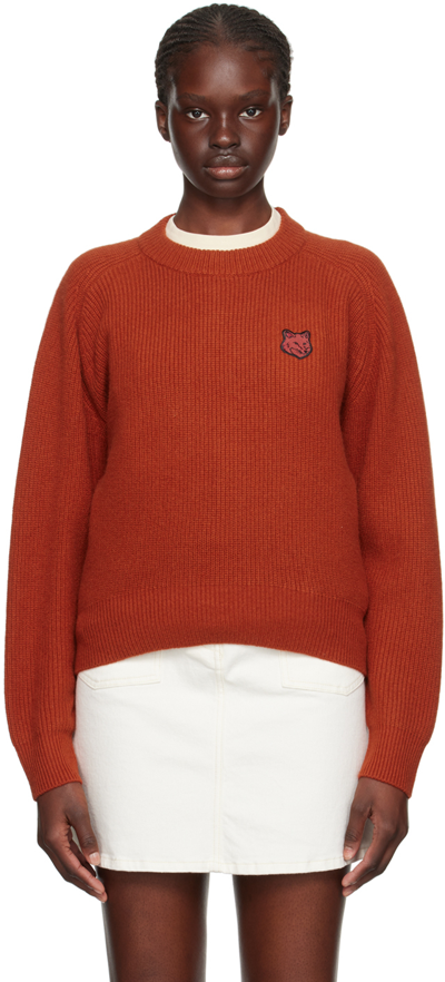 Maison Kitsuné Red Bold Fox Head Sweater In Burnt Red