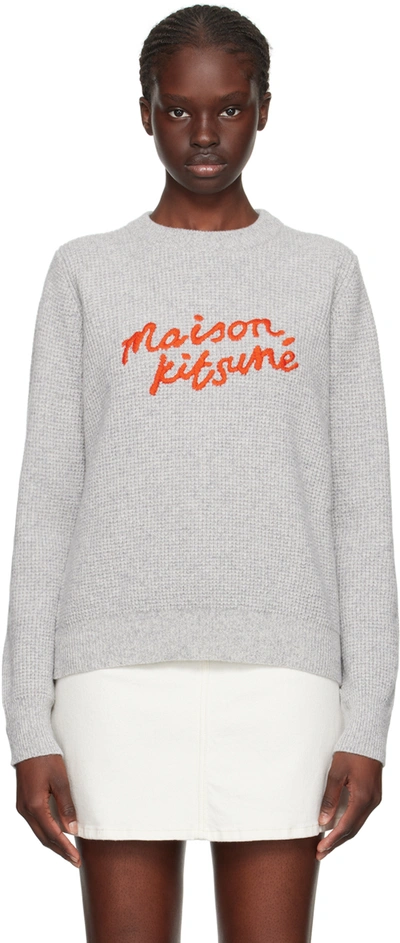 Maison Kitsuné Gray Handwriting Sweater In Light Grey Melange