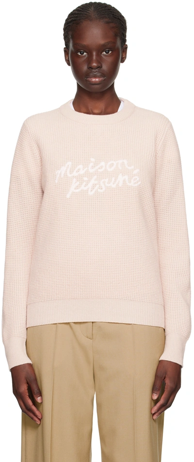 Maison Kitsuné Pink Handwriting Sweater In Pale Pink