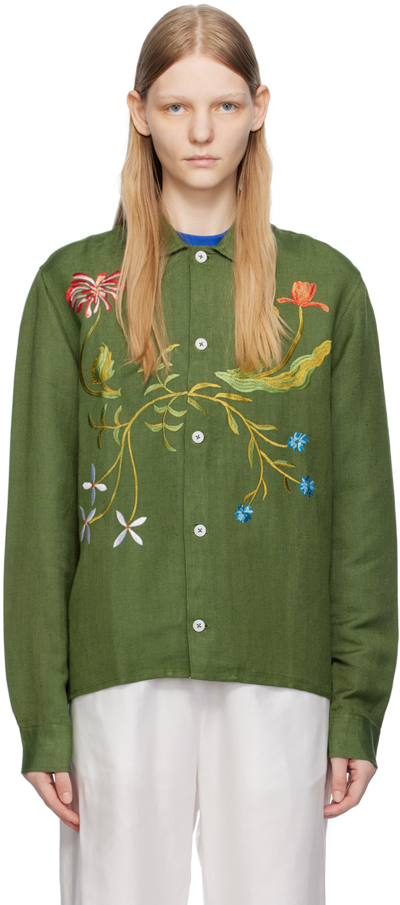 Sky High Farm Workwear Garden Embroidery Shirt In Green