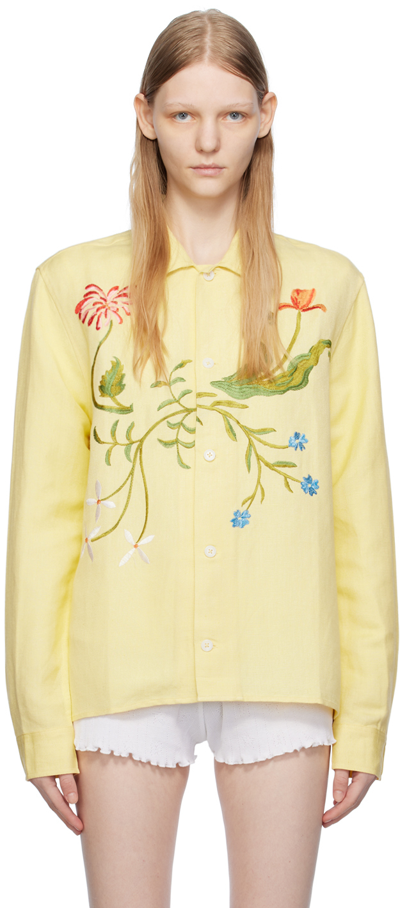 Sky High Farm Workwear Yellow Garden Shirt In Vanilla