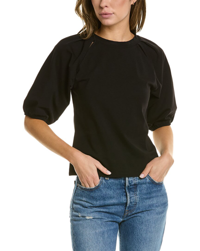 7 For All Mankind Women's Power Rib-knit Puff-sleeve Top In Black