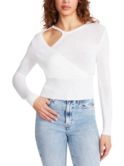 Steve Madden Womens Knit Ribbed Trim Wrap Sweater In White
