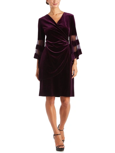 R & M Richards Womens Velvet Embellished Cocktail And Party Dress In Pink