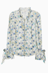 Stellah Floral Print Ruffle Blouse In Blue