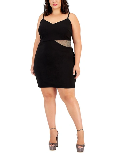 B Darlin Plus Womens Embellished Short Mini Dress In Black