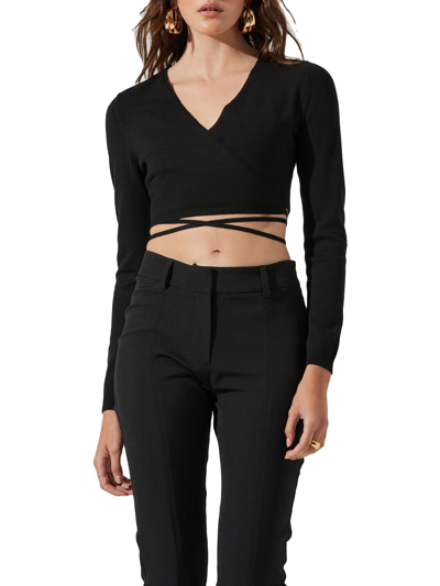 Astr Womens Knit Crop Wrap Sweater In Black