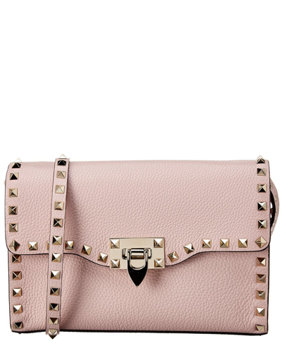 Valentino Garavani Rockstud Small Grainy Leather Crossbody In Pink