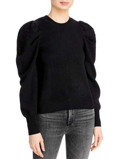 Aqua Cashmere Puff Sleeve Crewneck Cashmere Sweater - Exclusive In Black