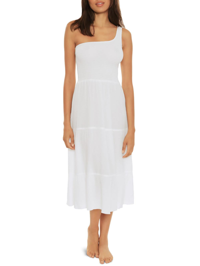 Becca By Rebecca Virtue Ponza Womens Smocked One Shoulder Cover-up In White