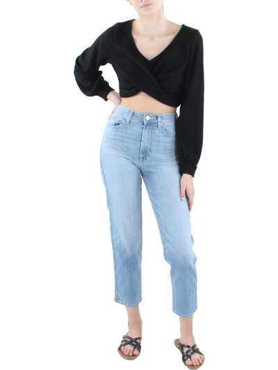 Almost Famous Juniors Womens Knit Ribbed Crop Sweater In Black