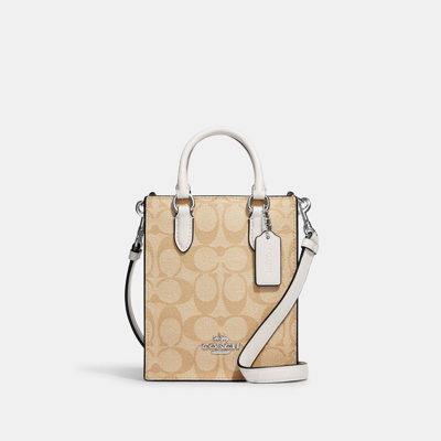 Coach Outlet North South Mini Tote In Signature Canvas In Beige