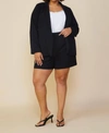 SKIES ARE BLUE PLUS SIZE LONG SLEEVE OPEN BLAZER IN BLACK