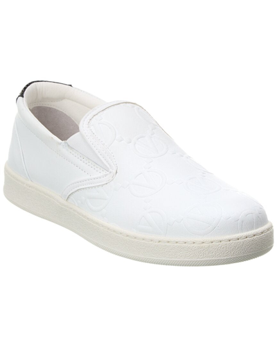 Valentino By Mario Valentino Cristina Monogram Leather Slip-on Sneaker In White