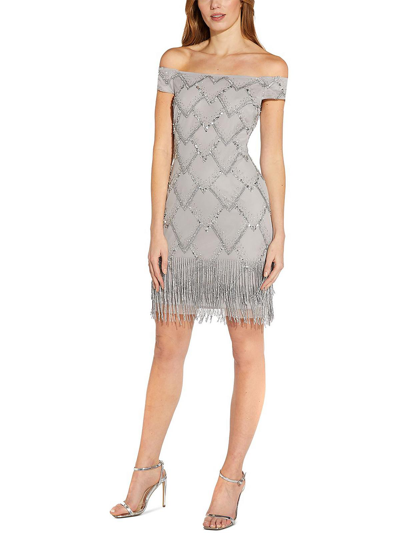 Adrianna Papell Womens Fringe Mini Cocktail And Party Dress In Multi