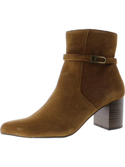 Aqua College Tatum Womens Suede Stacked Heel Ankle Boots In Brown