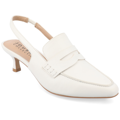 Journee Collection Women's Amory Tailored Kitten Heel Slingback Pumps In White