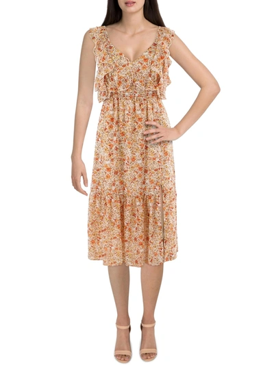 Black Tape Womens Chiffon Floral Midi Dress In Orange