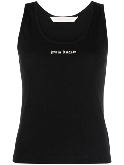 Palm Angels Printed Ribbed Cotton-jersey Tank In Black
