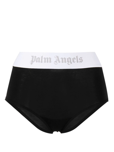 Palm Angels Classic Logo High Rise Cotton Briefs In Black