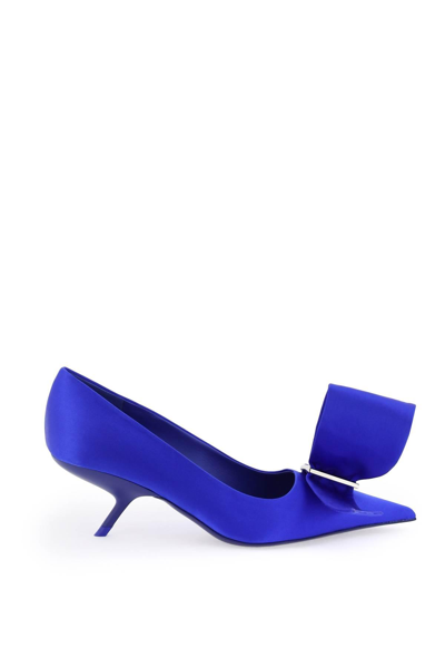 Ferragamo Satin Pumps With Single Maxi Bow In Blue