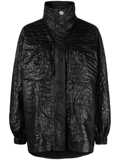 Versace Embossed Crocodile-effect Jacket In Black
