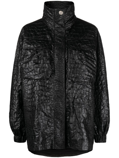 レザージャケット・コート [VERSACE] Embossed Crocodile-effect Jacket Versace Embossed Crocodile-effect Leather Jacket In 褐色