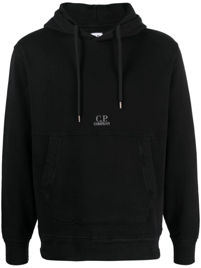 C.p. Company Logo-embroidered Cotton Hoodie In Black