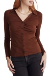 Madewell Ruched Polo Cardigan In Soft Mahogany