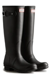 Hunter Refined Tall Gloss Waterproof Rain Boot In Black/ White