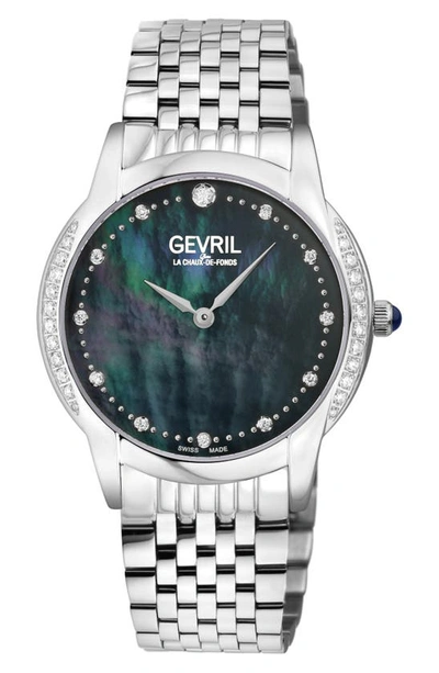 Gevril Airolo Swiss Diamond Bracelet Watch, 36mm In Silver