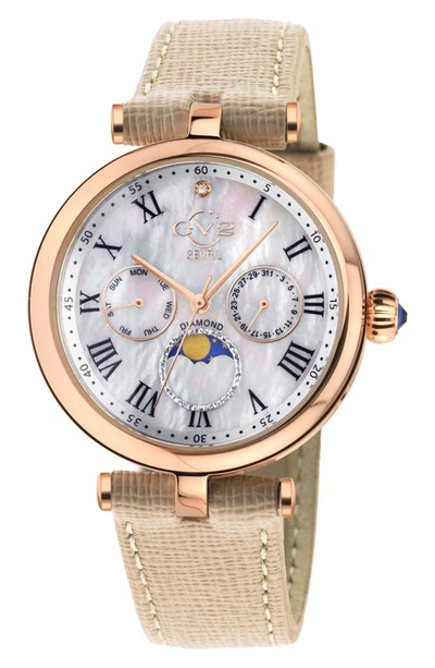 Gv2 Florence Mother Of Pearl Dial Diamond Leather Strap Watch, 36mm In Beige