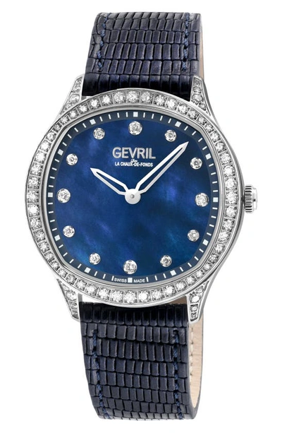 Gevril Women's Morcote Swiss Quartz Blue Leather Watch 36mm