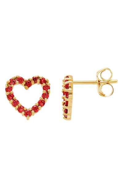 A & M Cz Heart Shape Stud Earrings In Ruby