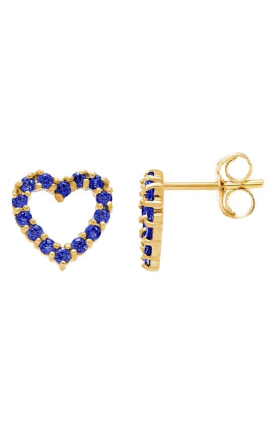 A & M Cz Heart Shape Stud Earrings In Sapphire