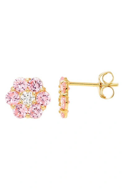 A & M Cz Flower Stud Earrings In Yellow / Pink