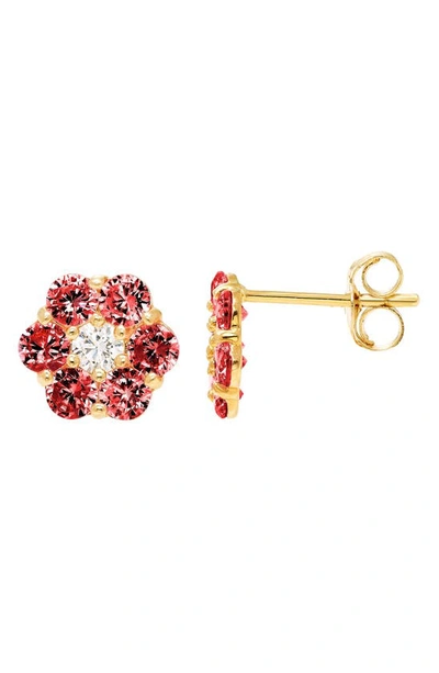 A & M Cz Flower Stud Earrings In Yellow / Ruby