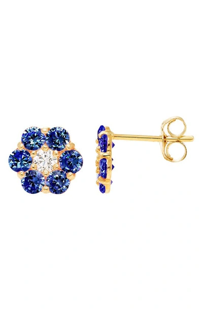 A & M Cz Flower Stud Earrings In Yellow / Sapphire