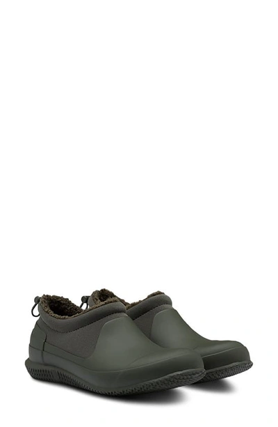 Hunter Original Fleece Lined Slipper Shoe In Dark Olive