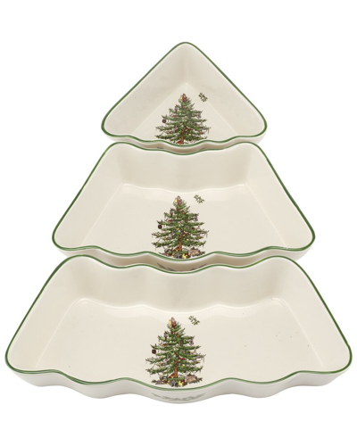 Spode Christmas Tree 3 Piece Dip Bowl Set In Green