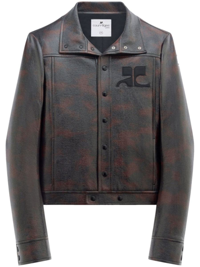Courrèges Iconic Vinyl Logo-patch Jacket In Brown
